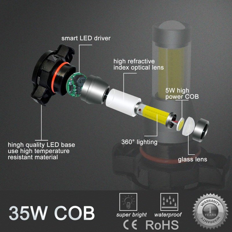 Alla Lighting Xtreme Super Bright Led 5201 5202 Fog Light Bulbs High Power Cob Universal Ps19w 12085 5201 Bulb Lights Drl Lamp