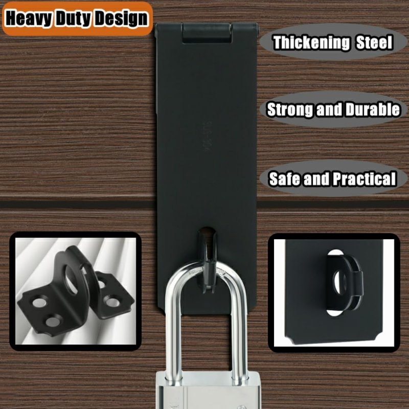Alise Hasp Lock Door Hinge Padlock Black Clasp Latch Hinges For Doors 5 Inch Sus 304 Stainless Steel Chest Latches Ms700b-5c