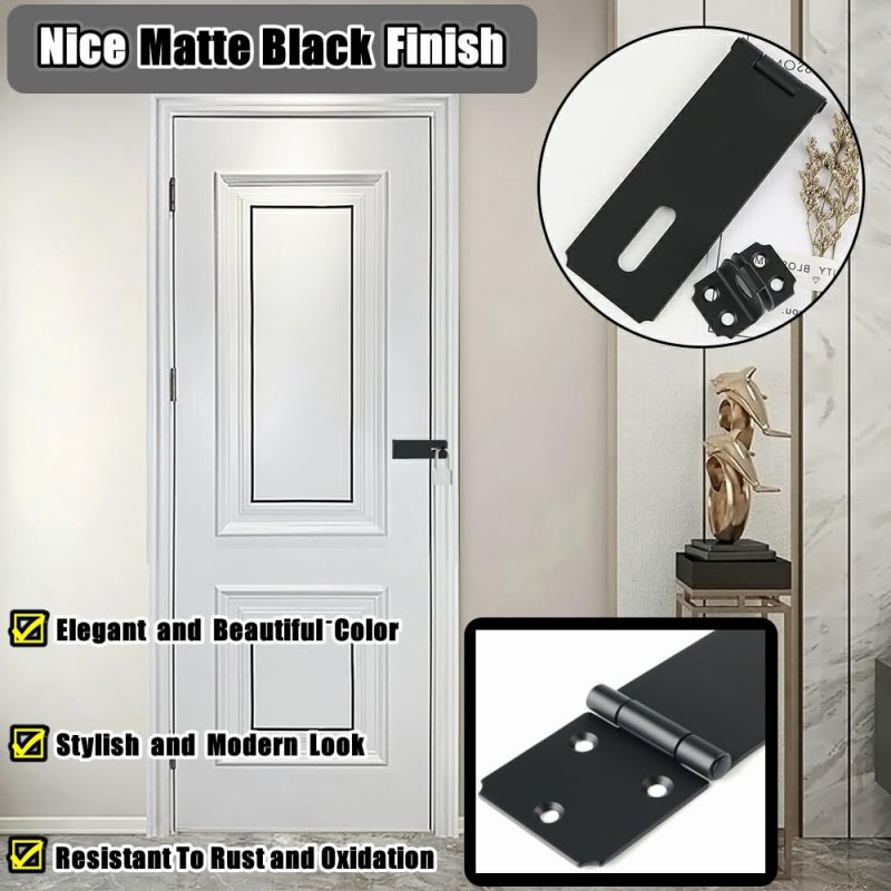 Alise Hasp Lock Door Hinge Padlock Black Clasp Latch Hinges For Doors 5 Inch Sus 304 Stainless Steel Chest Latches Ms700b-5c
