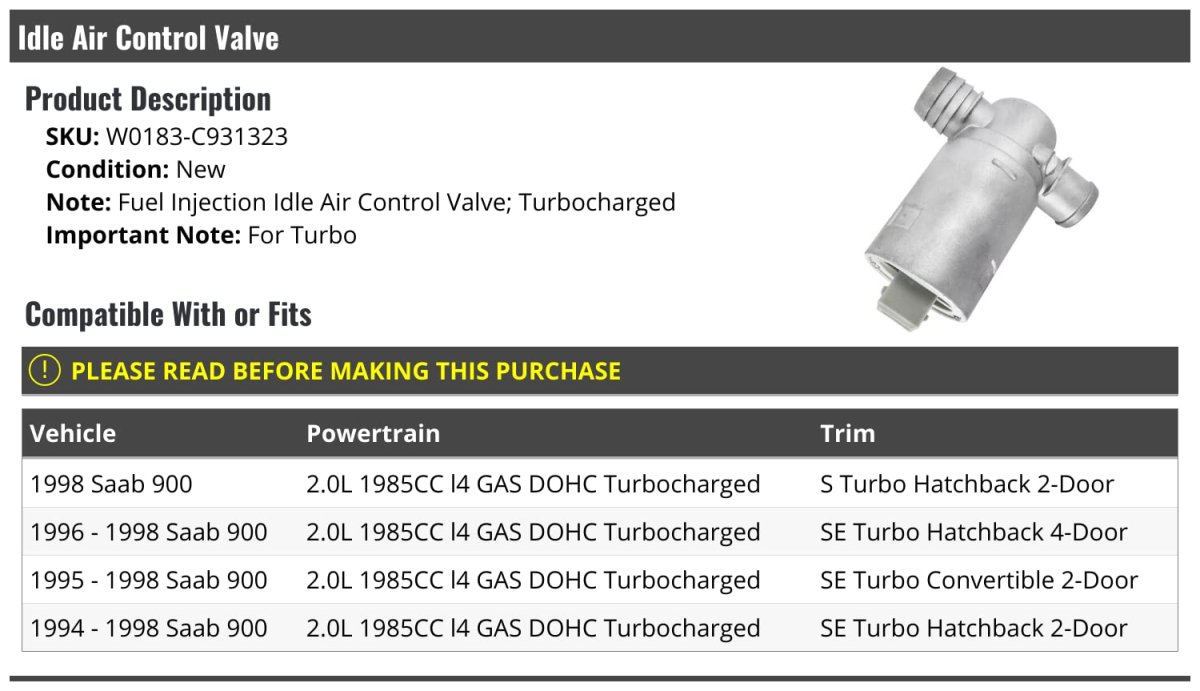 Idle Air Control Valve For 1994 To 1998 Saab 900 2 0l Turbo Fuel Injection W0183-c931323 Stainless Steel