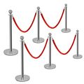 Stainless Steel Stanchion Set With 5ft Red Velvet Ropes 6 Pcs Polished Silver Crowd Control Queue Line Poles For Theaters 