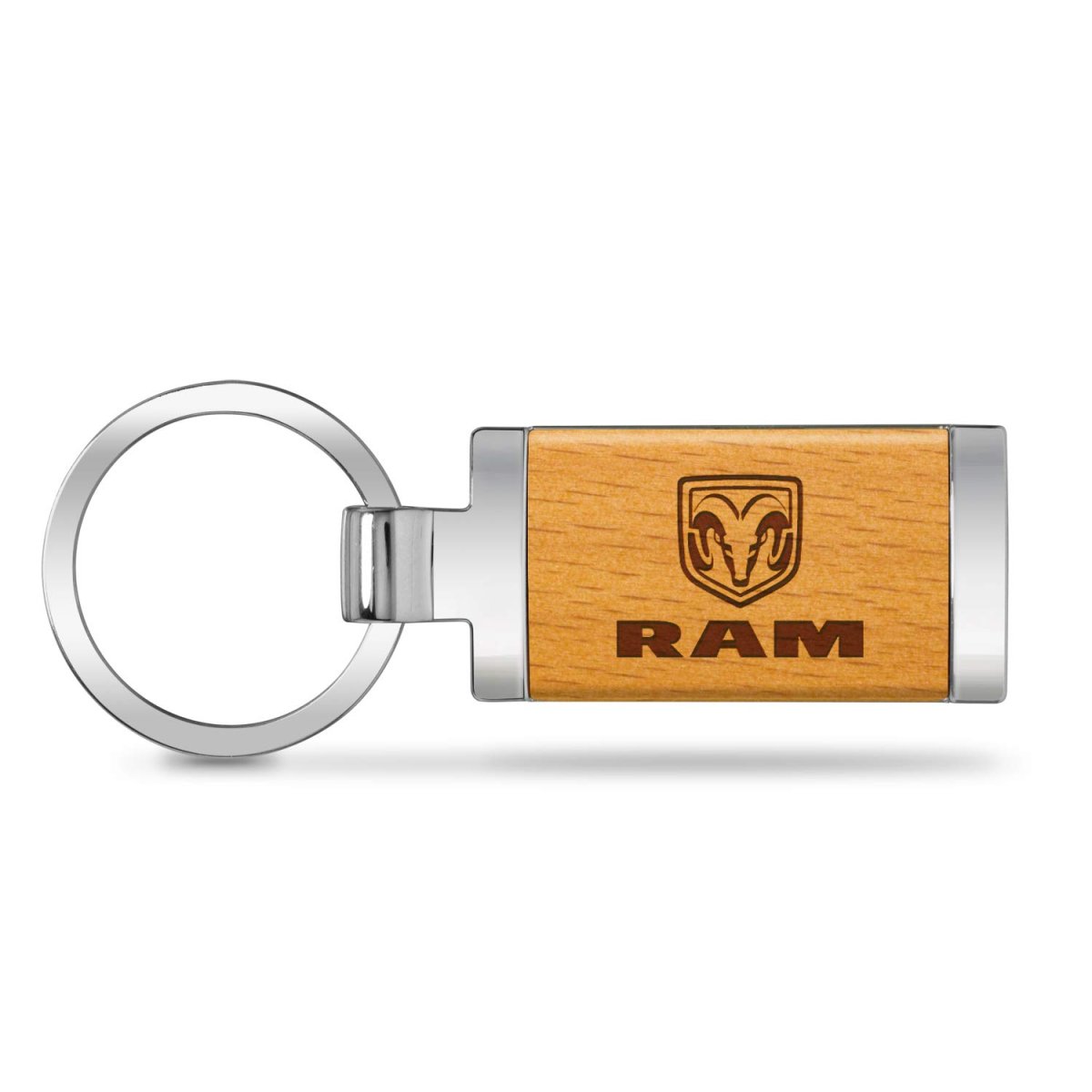 Ram Laser Engraved Maple Wood Chrome Metal Trim Key Chain