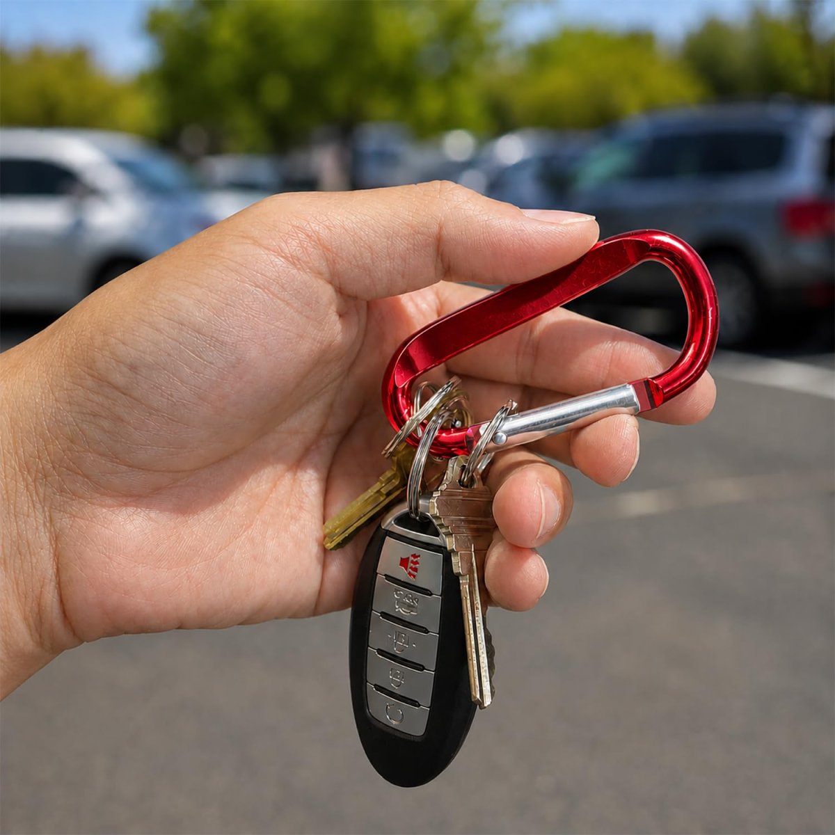 Ipick Image Officially Licensed Ford F-150 Lightning Laser-etched Red Metal Carabiner Keychain With Split Key Rings