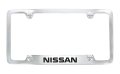 Nissan Wordmark Chrome Plated Metal License Plate Frame Holder 4 Hole Universal Fit Polished Finish With Screw Cap Covers