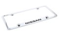 Nissan Wordmark Chrome Plated Metal License Plate Frame Holder 4 Hole Universal Fit Polished Finish With Screw Cap Covers