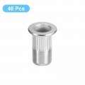 Uxcell 10-32 Rivet Nuts 40pcs 304 Stainless Steel Knurled Flat Head Threaded Insert For Metal Plastic