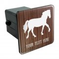 Personalized Custom 1 Line Horse Silhouette On Wood Tow Trailer Hitch Cover Plug Insert