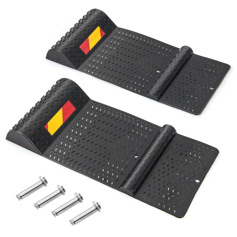 Goplus Garage Parking Stops 2 Pack Mat With Adhesive Tape Mounting Bolts Reflective Strips Non-slipping Surface Anti-skid Wheel