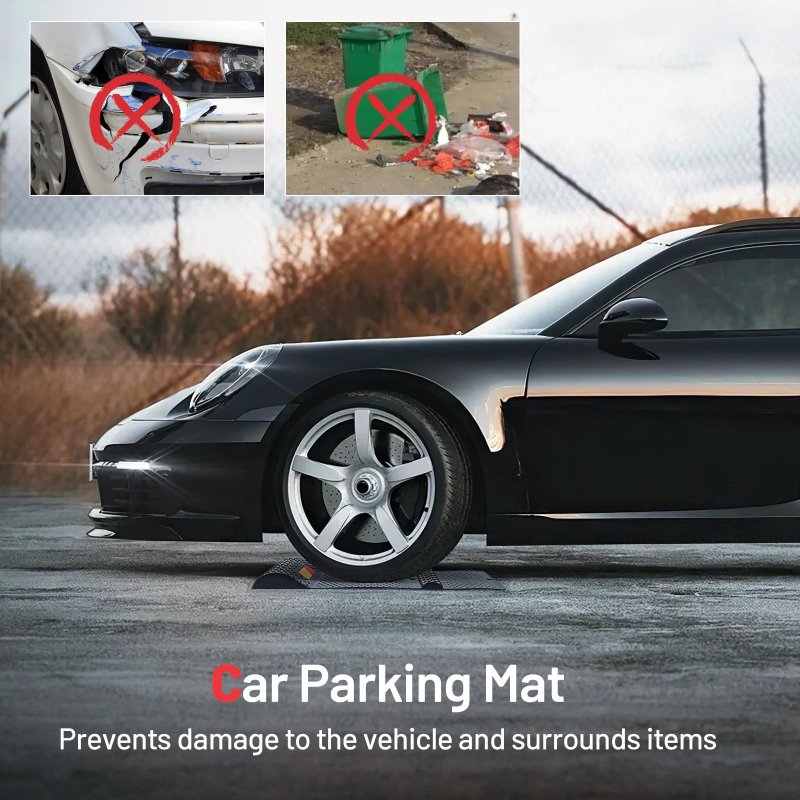 Goplus Garage Parking Stops 2 Pack Mat With Adhesive Tape Mounting Bolts Reflective Strips Non-slipping Surface Anti-skid Wheel