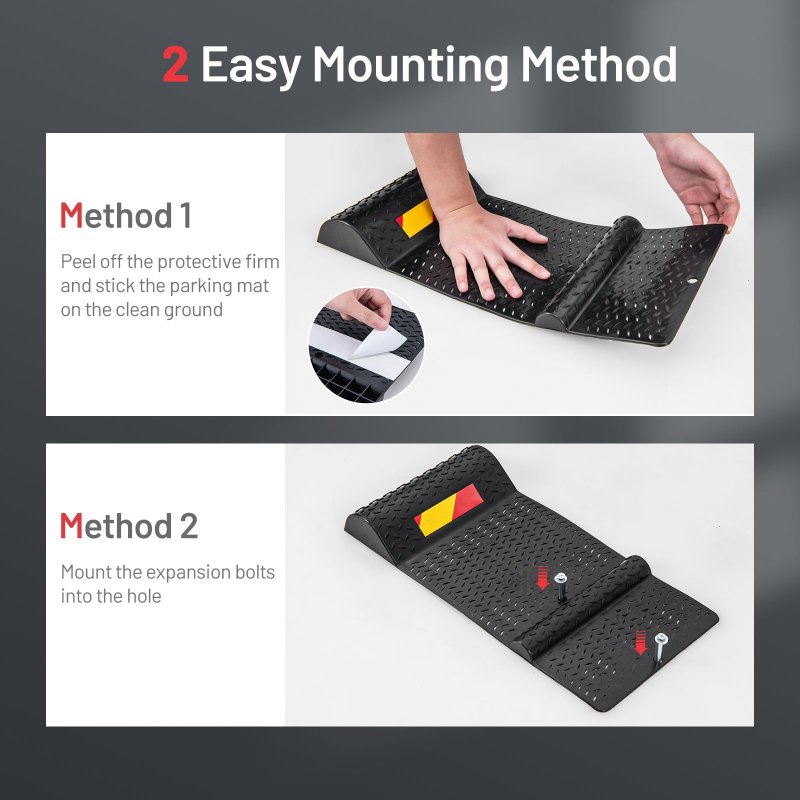 Goplus Garage Parking Stops 2 Pack Mat With Adhesive Tape Mounting Bolts Reflective Strips Non-slipping Surface Anti-skid Wheel