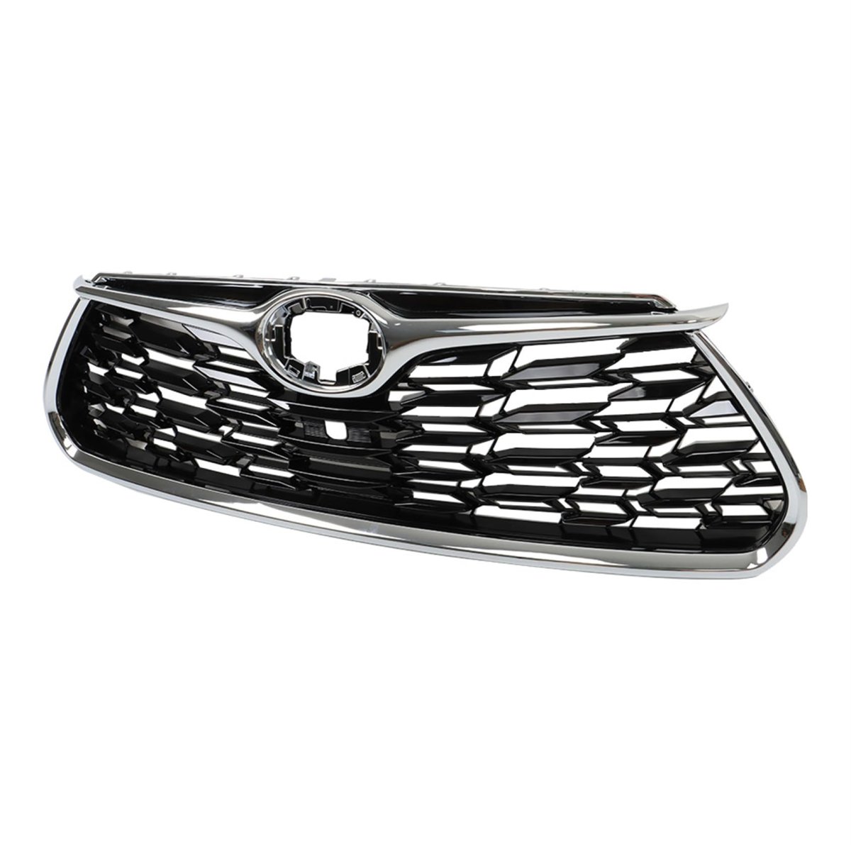 Front Bumper Chrome Grille Mesh Honeycomb Grill With View Camera Hole Replacement For 2020 2021 2022 Highlander Sport Utility 4