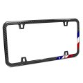 Slim Real Black Carbon Fiber Usa Amercan Flag Off-center In Sports Stripe License Plate Frame 
