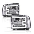 Led Drl Headlights For Ford F250 F350 F450 F550 Super Duty 2005 2006 2007 Bumper Headlamps Clear Lens Chrome Housing Reflector 