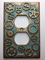 Gears Steampunk Outlet Cover Aged Patina Or Stone Colored 
