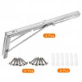 Uxcell 2 Pcs Folding Shelf Brackets 14 Inch Stainless Steel Collapsible L Bracket Wall Mounted For Table Work Bench Silver
