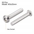 Uxcell M3x20mm Machine Screws Hex Socket Round Head Screw 304 Stainless Steel Fasteners Bolts 50pcs