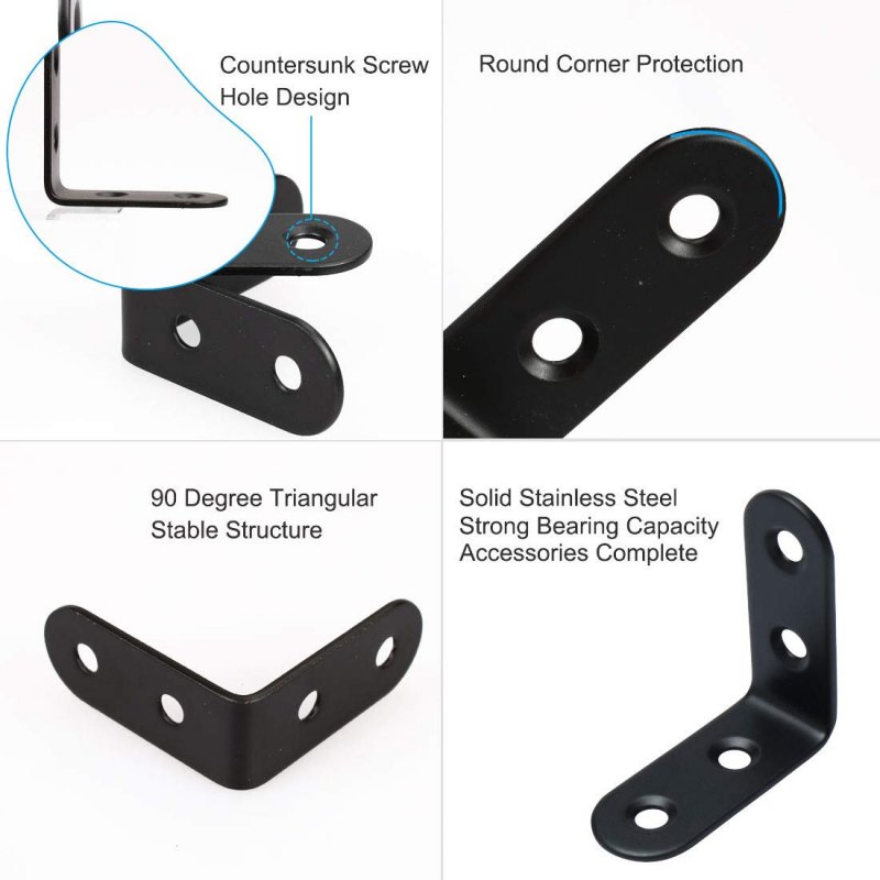 25pcs Angle Bracket Stainless Steel 40x40mm Black Corner Brace Fastener L Shaped Right Brackets Protector Shelf Support With