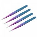 Non-magnetic Straight Tip Tweezer Anti-static Stainless Steel Precision For Eyelash Extensions Volume Purple Blue 4pcs 