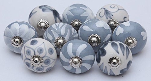 Zoyas Grey White Hand Painted Ceramic Knobs Cabinet Drawer Pull By 10 Knob