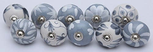 Zoyas Grey White Hand Painted Ceramic Knobs Cabinet Drawer Pull By 10 Knob