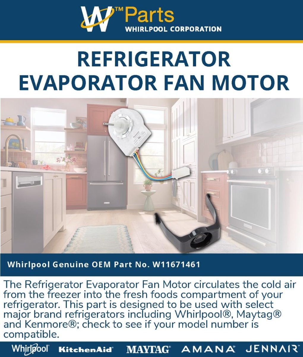 Whirlpool W11671461 Refrigerator Evaporator Fan Motor White