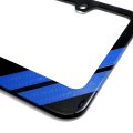 Moper Blue Carbon Fiber Texture Racing Stripe Black Metal License Plate Frame 