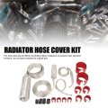 Stainless Steel Universal Radiator Hose Cover Kit Heat Resistant Sleeving Set Red 18 Pcs