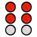 6pcs Red White 4x 2x White Truck Trailer 4 Round 24-led Brake Stop Tail Backup Reverse Running Fog Light With Grommet Plug Kit 