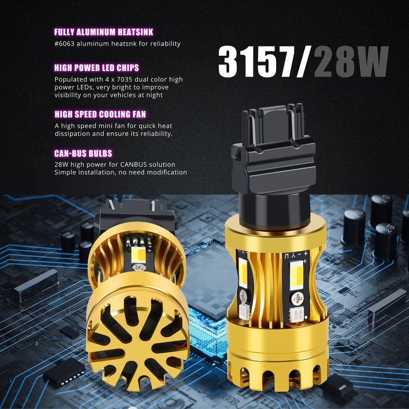 3157 3457 4157 Switchback Led Bulbs Dual Color Amber Turn Signal And 6000k White Parking Drl Lights Canbus Error Free T25 2