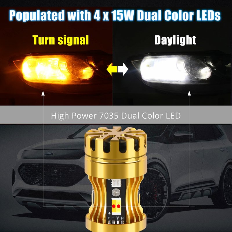 3157 3457 4157 Switchback Led Bulbs Dual Color Amber Turn Signal And 6000k White Parking Drl Lights Canbus Error Free T25 2