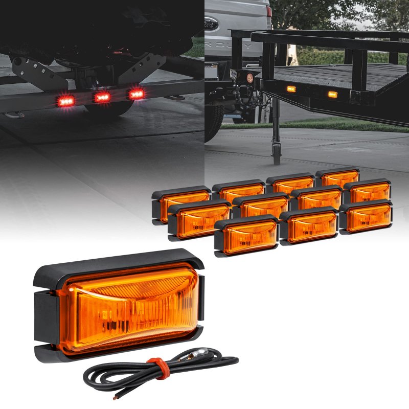 True Mods 12 Pack Amber Rectangle Led Trailer Marker Lights 2 5 In Clearance Side With Black Bezel For Truck Rv Boat Marine