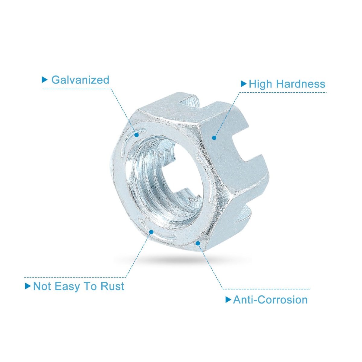 5 8-11 Unc Hexagon Slotted Nut Grade 6 8 Zinc-plated Carbon Steel Hex Nuts Good For Machinery Repairing Silver 4pcs
