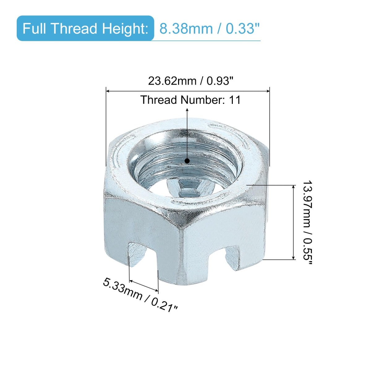 5 8-11 Unc Hexagon Slotted Nut Grade 6 8 Zinc-plated Carbon Steel Hex Nuts Good For Machinery Repairing Silver 4pcs