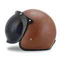 Woljay 3 4 Open Face Helmet Motorcycle Flat Leather With Bubble Shield Brown Xxl