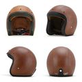 Woljay 3 4 Open Face Helmet Motorcycle Flat Leather With Bubble Shield Brown Xxl