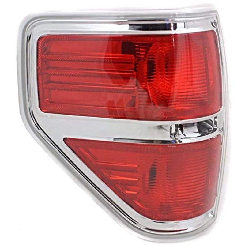 Left Driver Tail Lamp Unit Assembly With Chrome Trim For 09-14 Ford F150 Styleside Red And Clear Waterproof Light