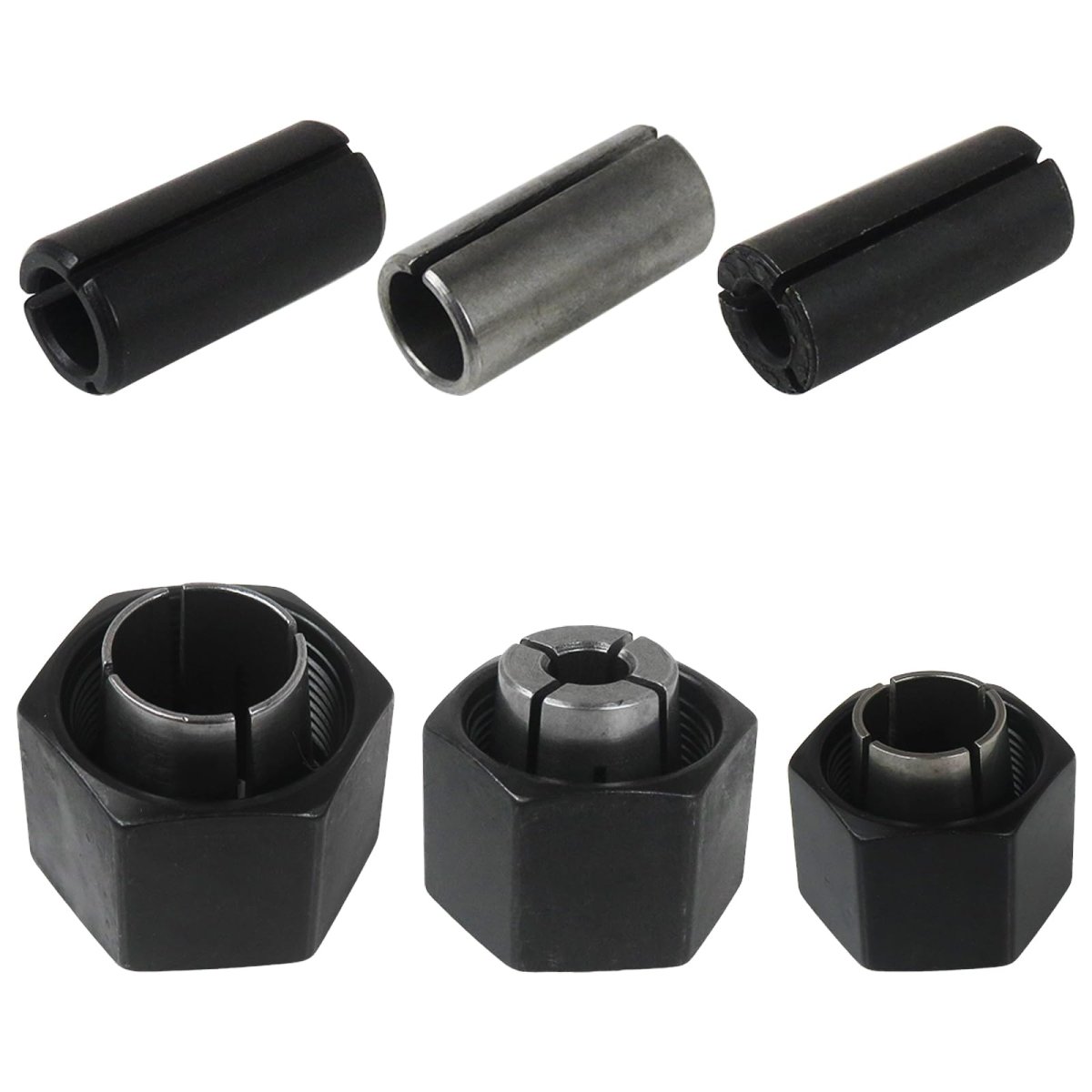 Router Collet Chuck And Nut Reducer Sleeves Set For 13 1617 1618 1619 Series Routers Includes 1 2 1 4 In 12mm Collets Assorted