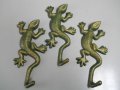 Vintage 3 Cast Iron Lizard Towel Hanger Coat Hat Hooks Key Rack Reptile Hook Gecko 