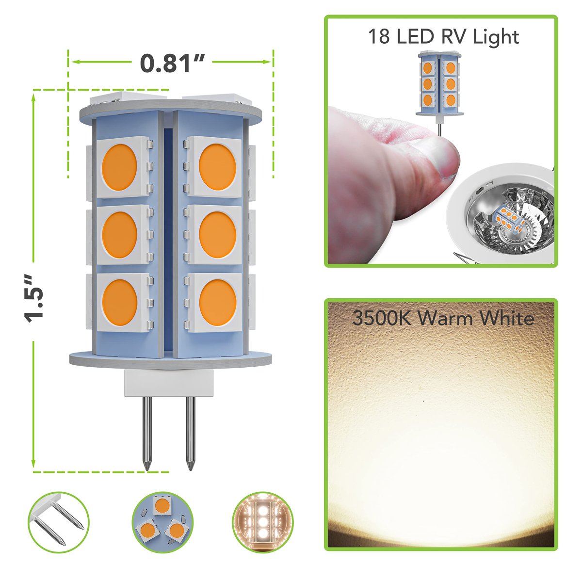 Leisure Led 2pcs G4 Bulbs Jc Bi-pin Base 18 Light 2w 12v Dc 20w-30w T3 Halogen Bulb Replacement Rv Camper Trailer Motorhome 5th