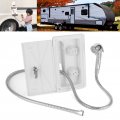 Fydun Rv Exterior Shower Box Kit White Caravan Dual Valve Cold Heat Double Control With Metal Hose Spray Head Lock Keys 1 2inch