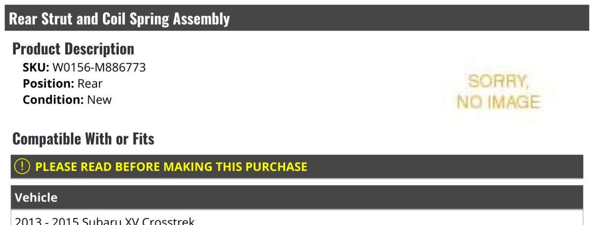 Rear Strut And Coil Spring Assembly For 2013 2015 Subaru Xv Crosstrek W0156-m886773
