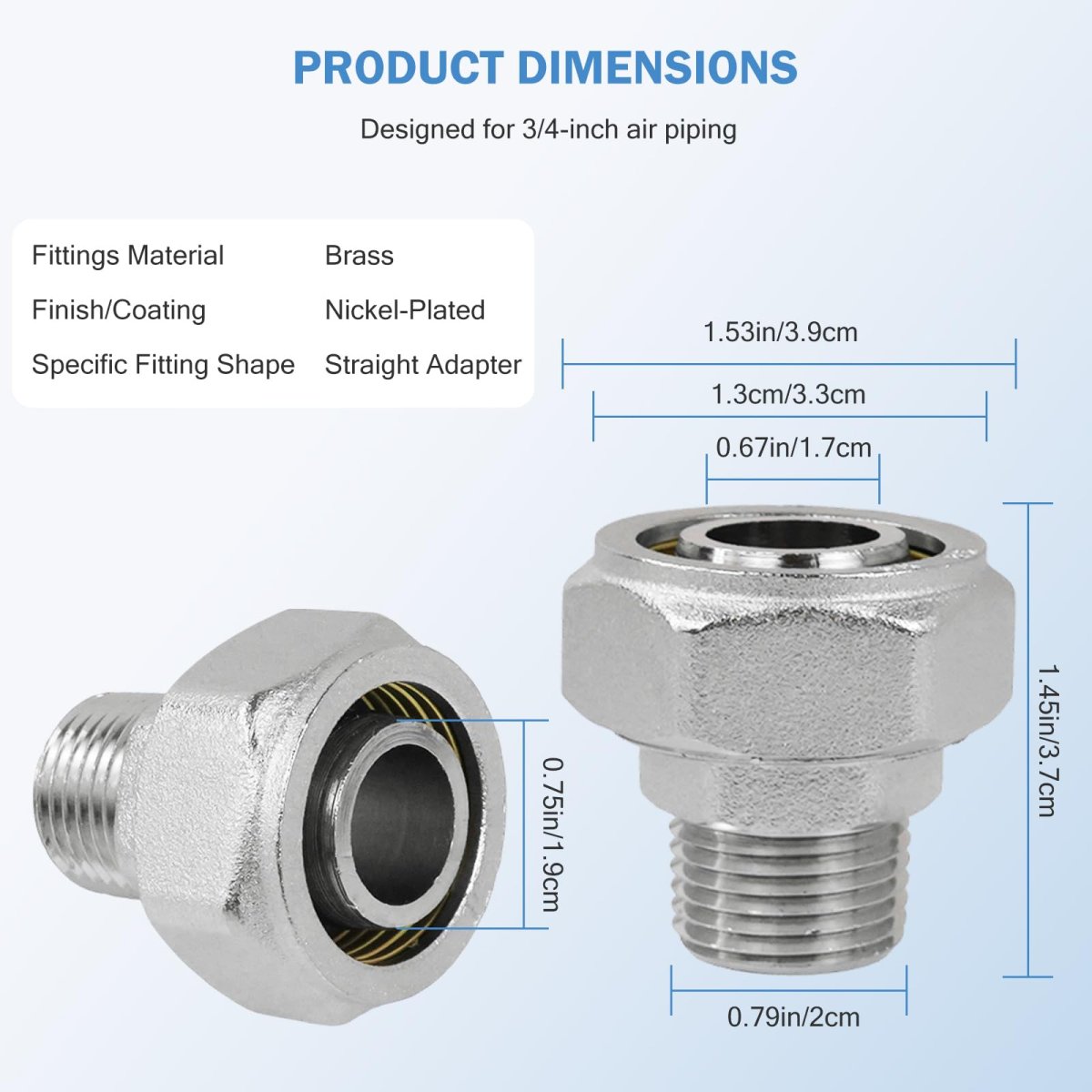 2pcs 3 4a A Straight Air Piping Fittings Double O-ring Compression Style Fitting Seal Taped Needed 200psi