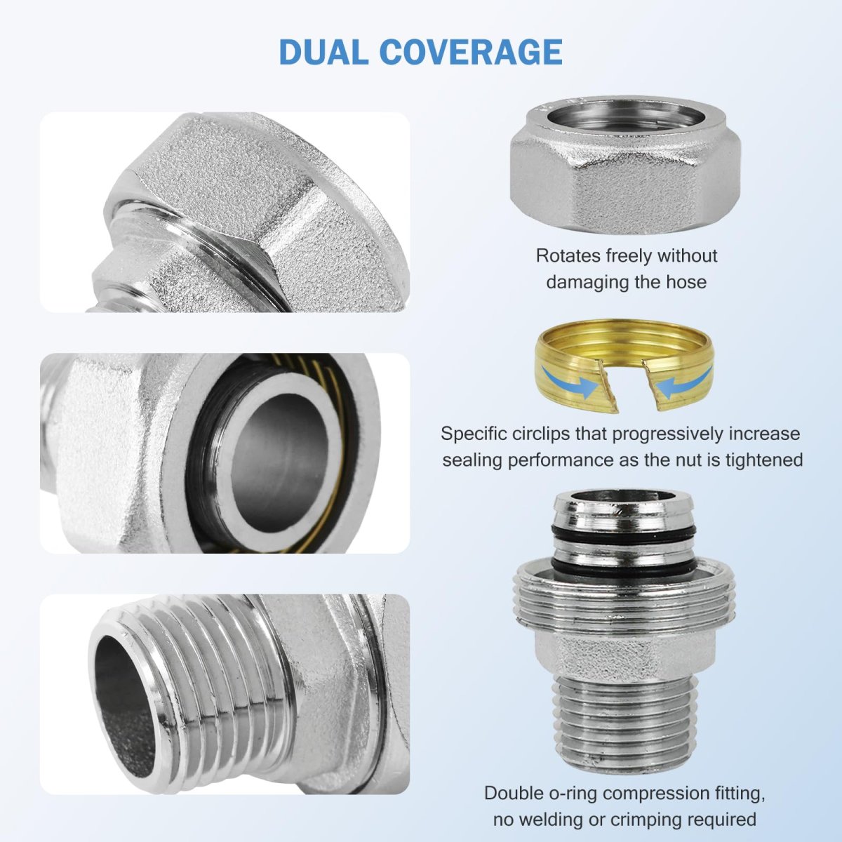 2pcs 3 4a A Straight Air Piping Fittings Double O-ring Compression Style Fitting Seal Taped Needed 200psi