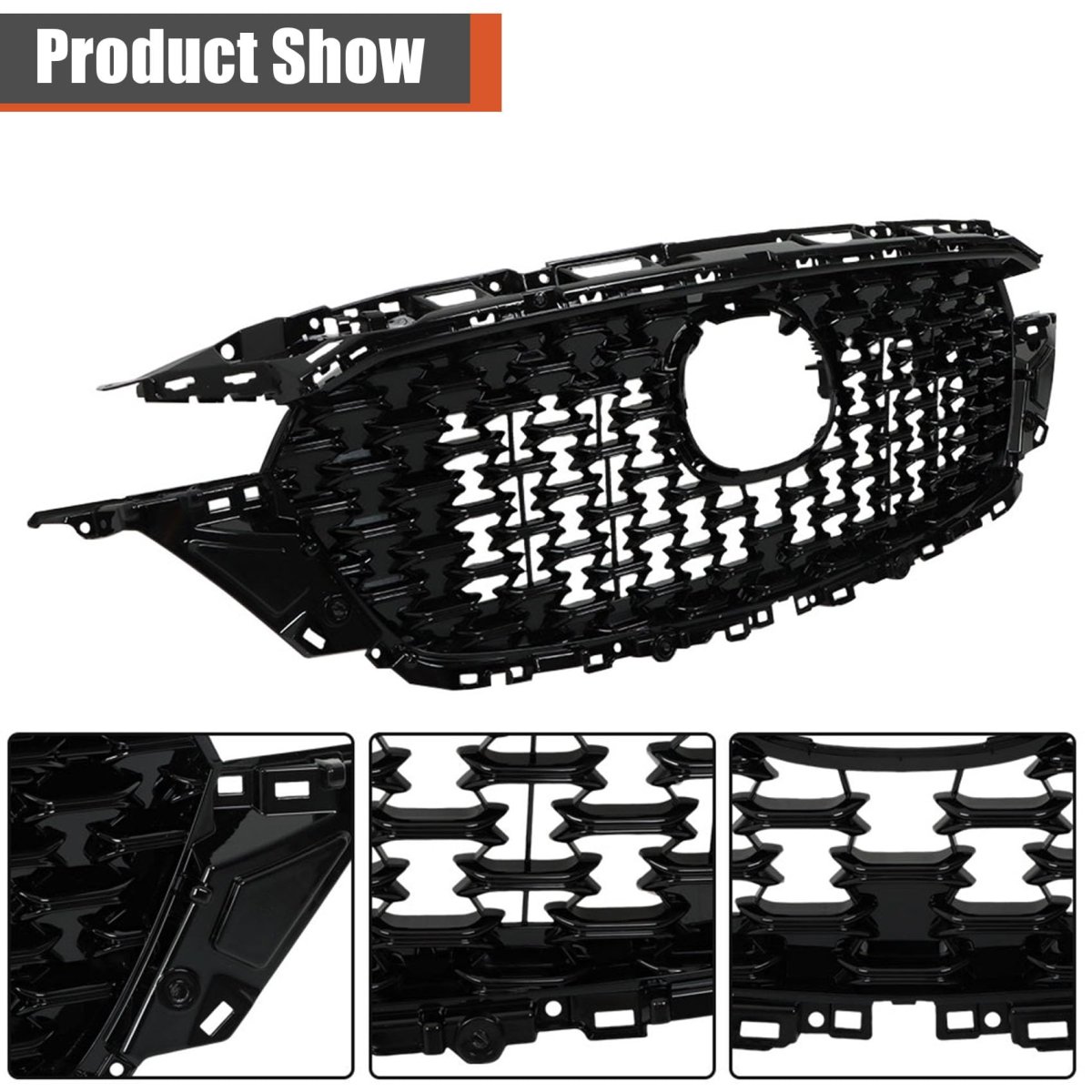 Front Bumper Grille Upper Glossy Black With Chrome Molding Trim 3pcs Replacement For Cx-5 2022-2023 Ksd450710a