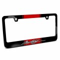 Ford Mustang Script Red Racing Stripe Black Metal License Plate Frame