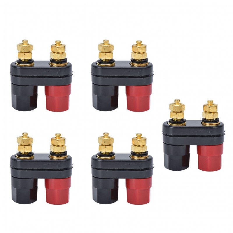 5pcs Couple Binding Posts Amplifier Terminal Post Copper Gold Plated Dual 2-way Banana Plug Jack Black And Red