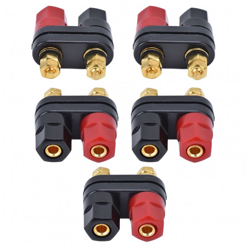 5pcs Couple Binding Posts Amplifier Terminal Post Copper Gold Plated Dual 2-way Banana Plug Jack Black And Red