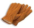 Radnor Large Brown Leather Pile Lined Cold Weather Gloves With Keystone Thumb Slip On Cuffs Color Coded Hem And Shirred Elastic 