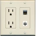 Riteav 2 Gang Decorative 15a Power Outlet Coax Shielded Cat6 Wall Plate Light Almond 