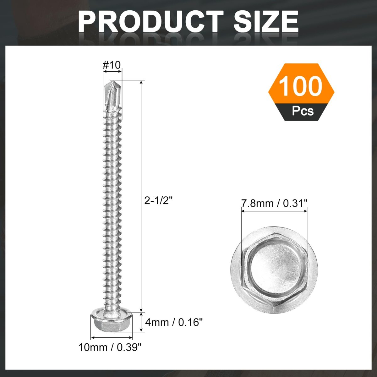 100pcs 10 X 3 Self Drilling Screws 410 Stainless Steel Tapping For Metal Hex Washer Head Sheet